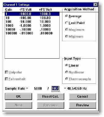 data acquisition channel settings