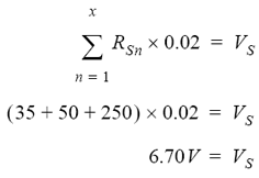 total voltage dropped by the shunts using equation 1