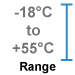 This data logger measures temperatures from -18 to +55°C (-0.4 to +131 °F).